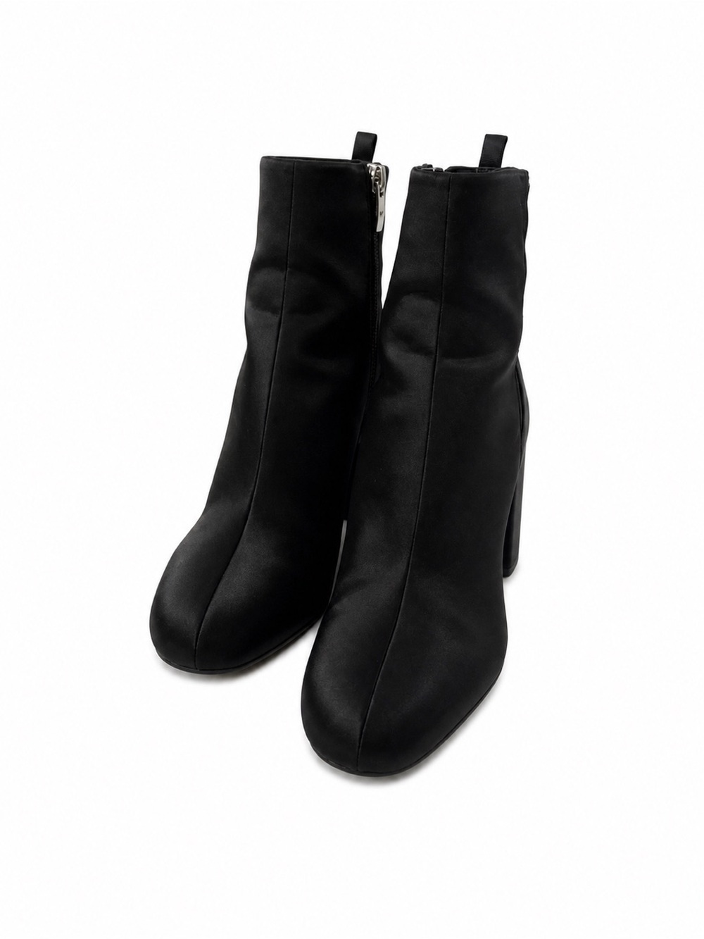 MARC FISHER BLACK SATIN JANIE WOMEN ANKLE BOOTS. SIZE-7 1/2. M.